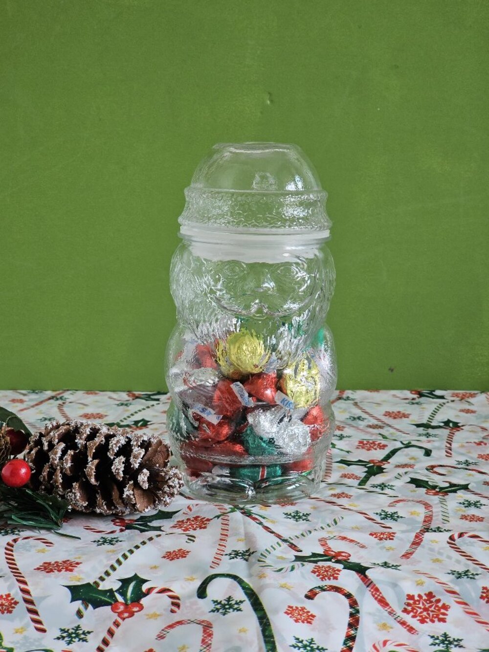Libbey Clear Santa Claus Candy Nut Jar With Lid